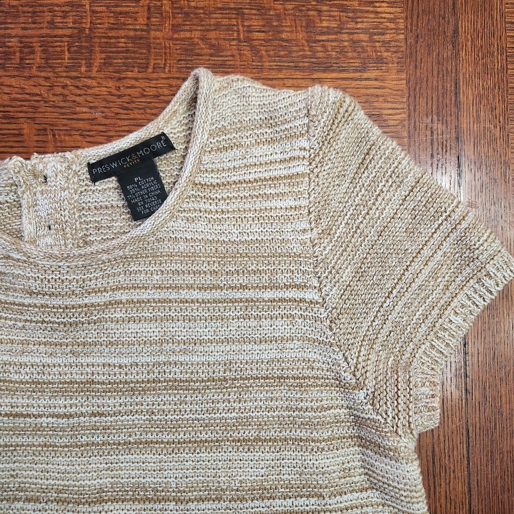 Preswick & Moore short sleeve tan knit Sweater womens size PL cotton blend - Picture 4 of 11